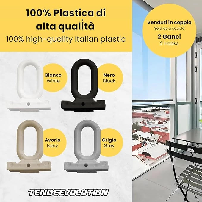 Gancio per Tenda da Sole in Pvc - Occhiello Per Tenda A Caduta Mod. Angolo 90° Colore Bianco
