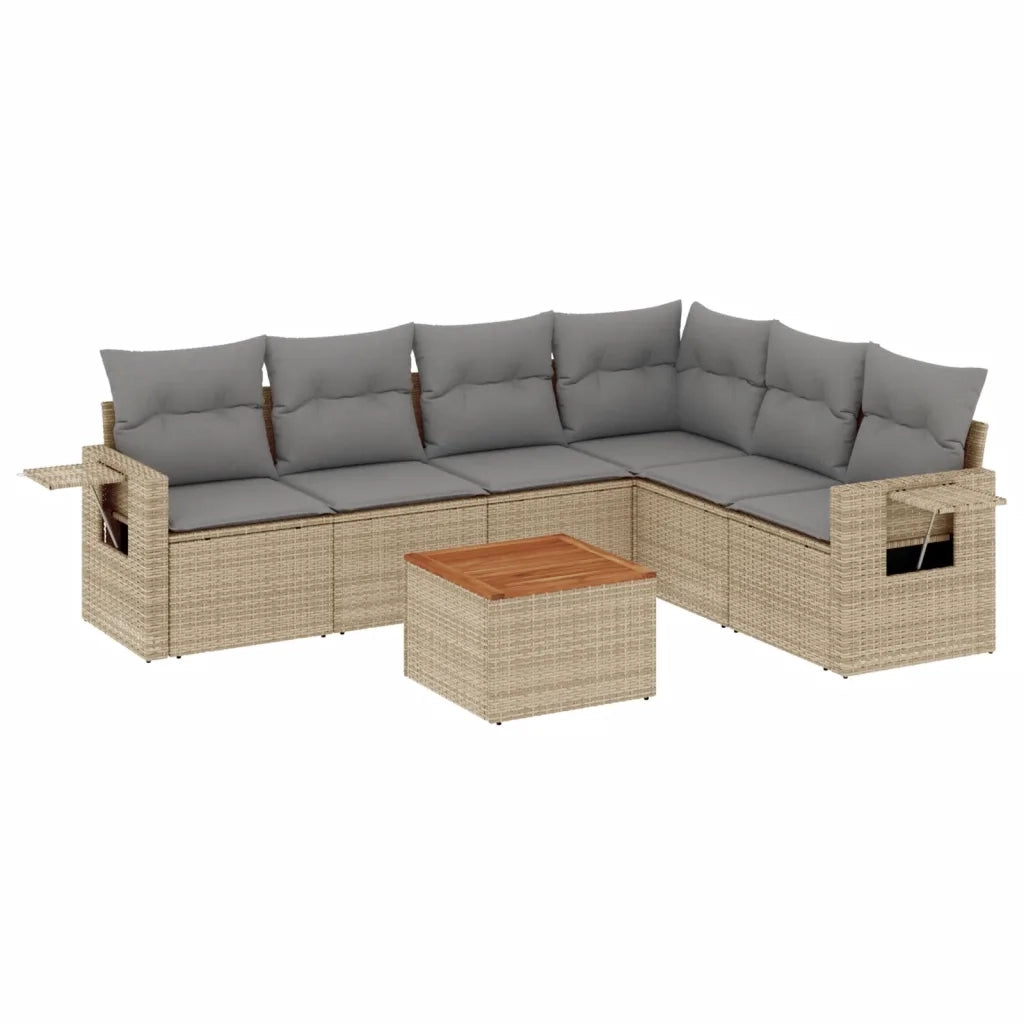 Set Divano da Giardino 7 pz con Cuscini Beige Misto Polyrattan