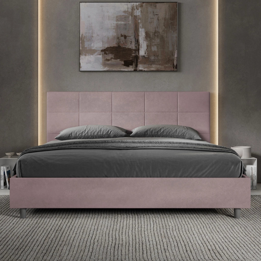 BS COM Letto matrimoniale king size contenitore imbottito 180x210 microfibra glicine