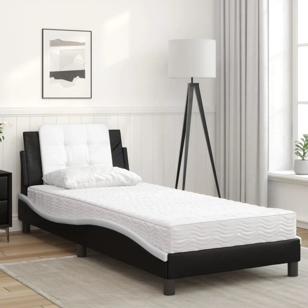 Letto singolo | Letto per adulti | Giroletto senza Materasso Zadar Nero e Bianco 90x190 cm in Similpelle