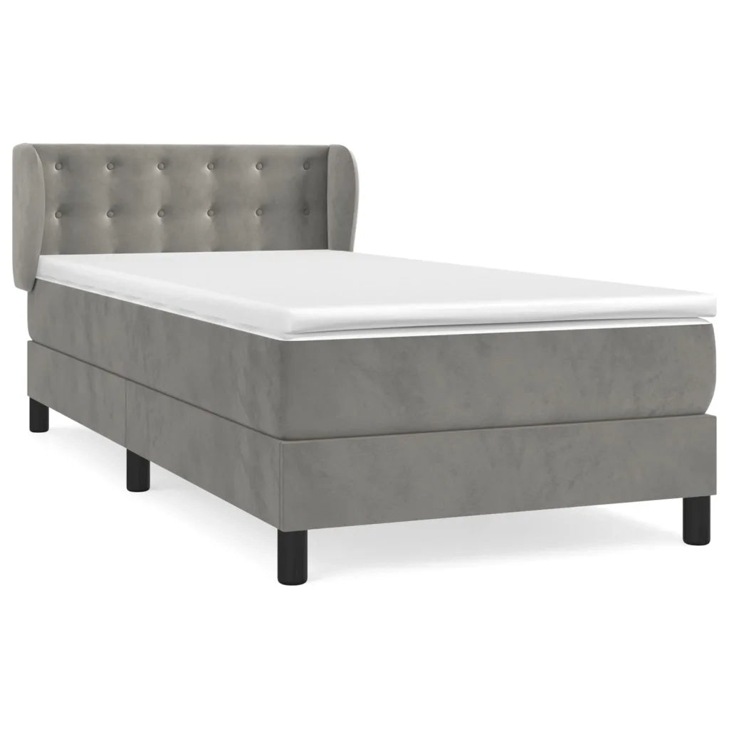 Letto singolo | Letto per adulti | Giroletto a Molle con Materasso Grigio Chiaro 100x200cm Velluto