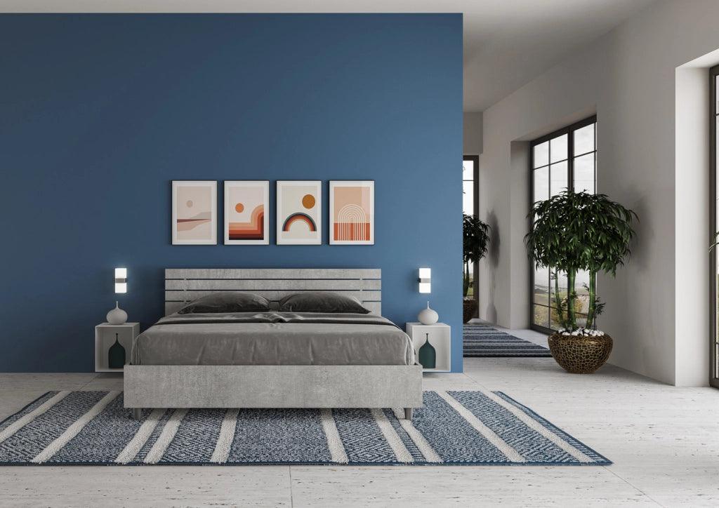 BS COM Letto matrimoniale contenitore 160x190 testata dritta con doghe cemento