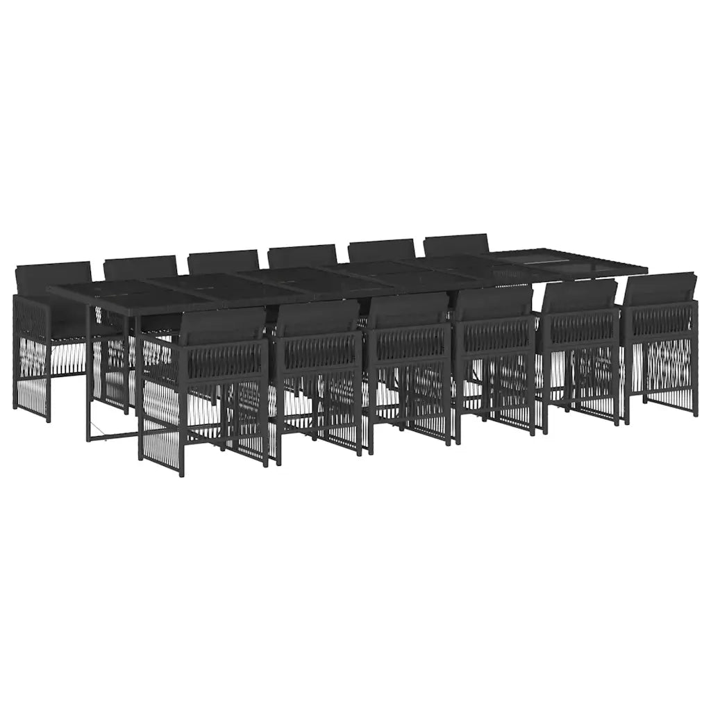 Set da Pranzo da Giardino 13pz con Cuscini Nero in Polyrattan 3210943