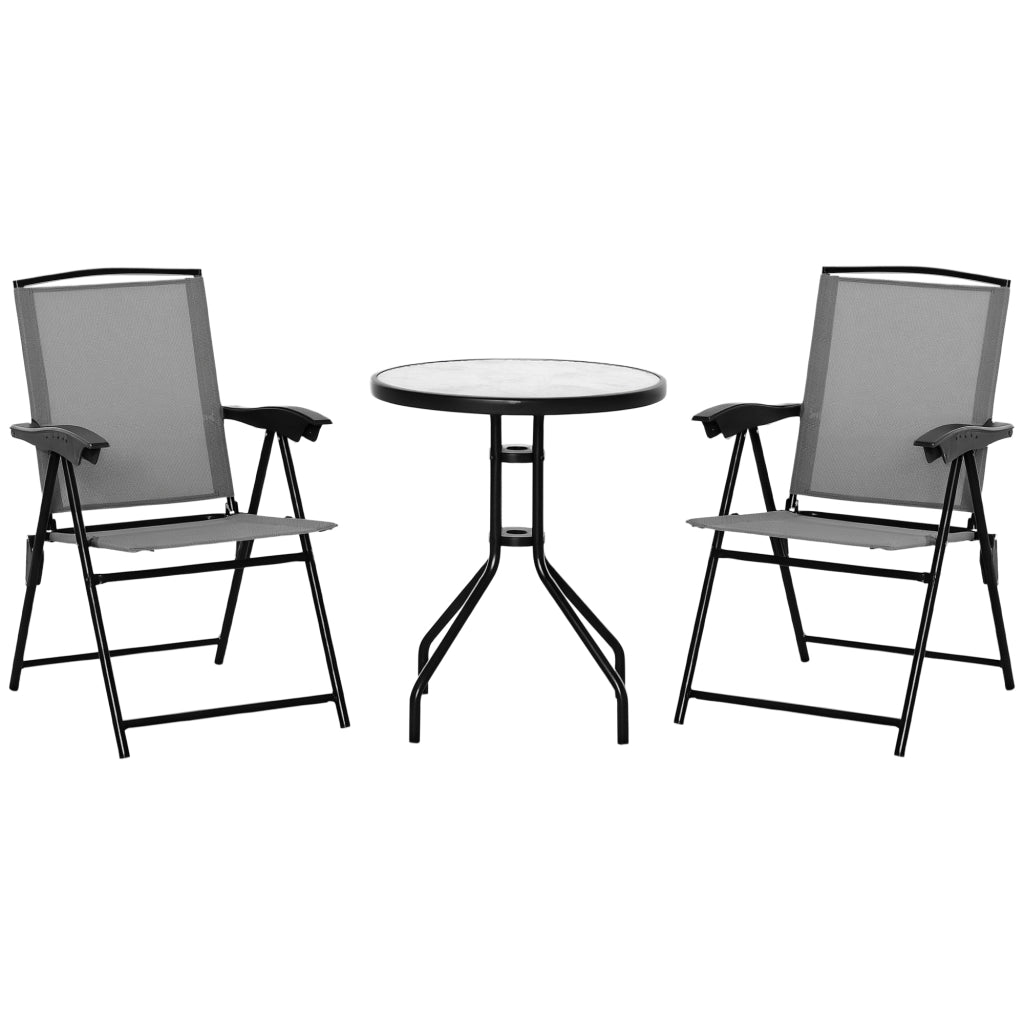 Set giardino 3 pezzi tavolo rotondo vetro temperato 2 sedie pieghevoli reclinabili ¨C Xylo ¨C Textilene grigio