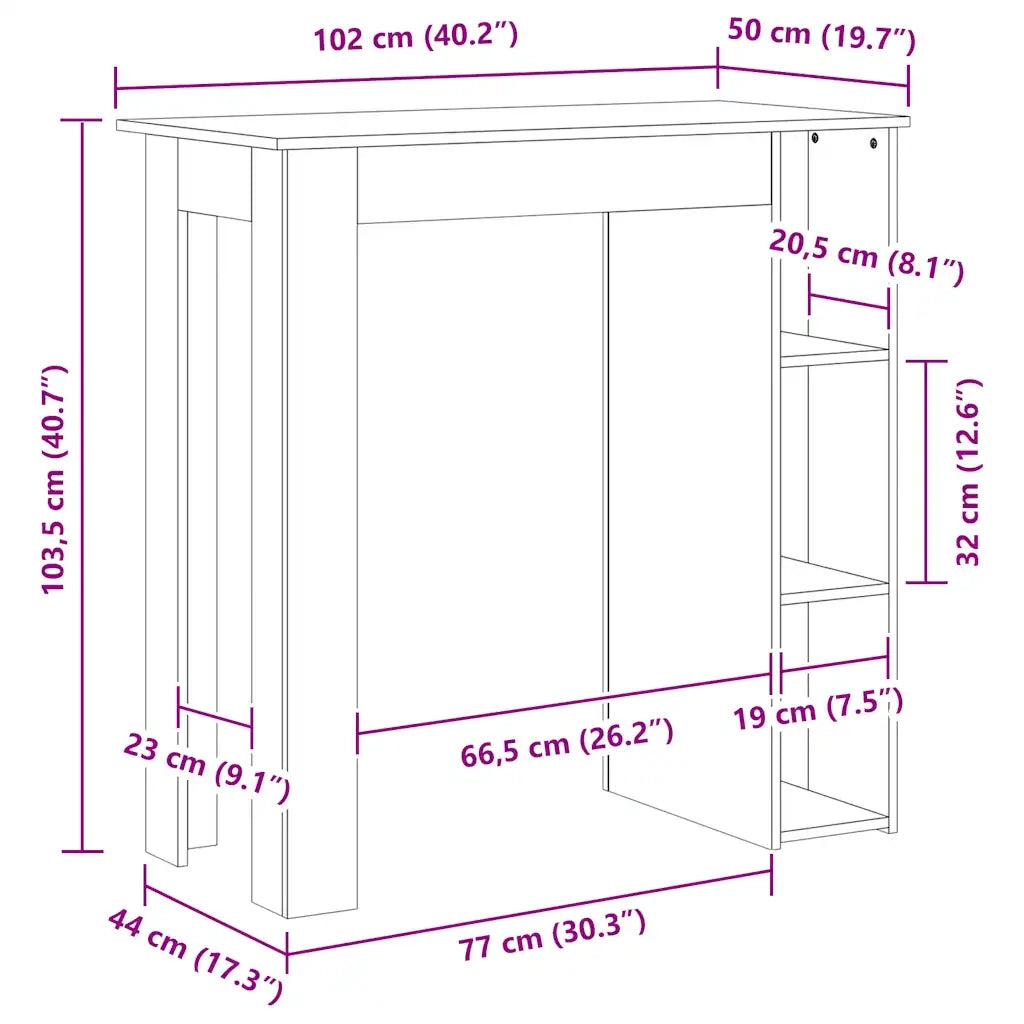 Tavolino da Bar con Ripiani Rovere Fumo 102x50x103,5 cm