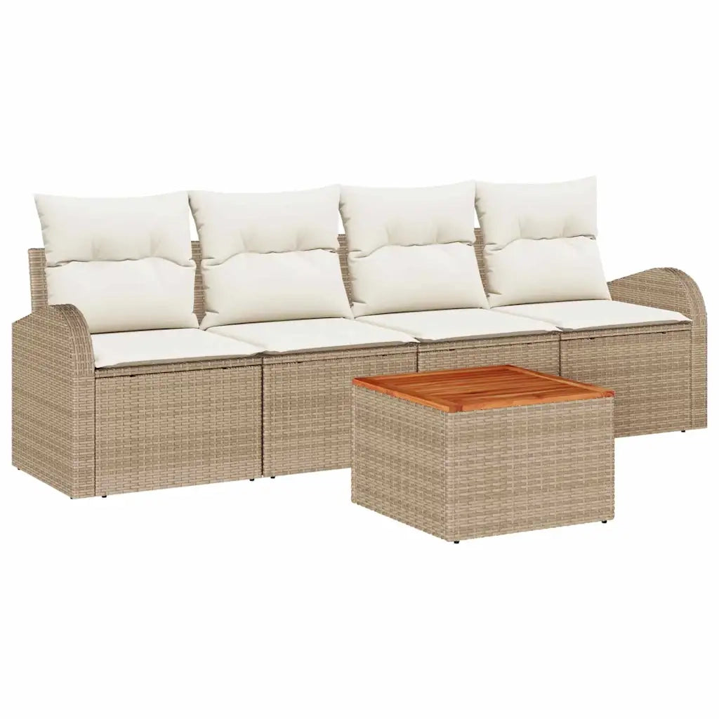 Set Divano da Giardino con cuscino 5 pcs Beige polyrattan