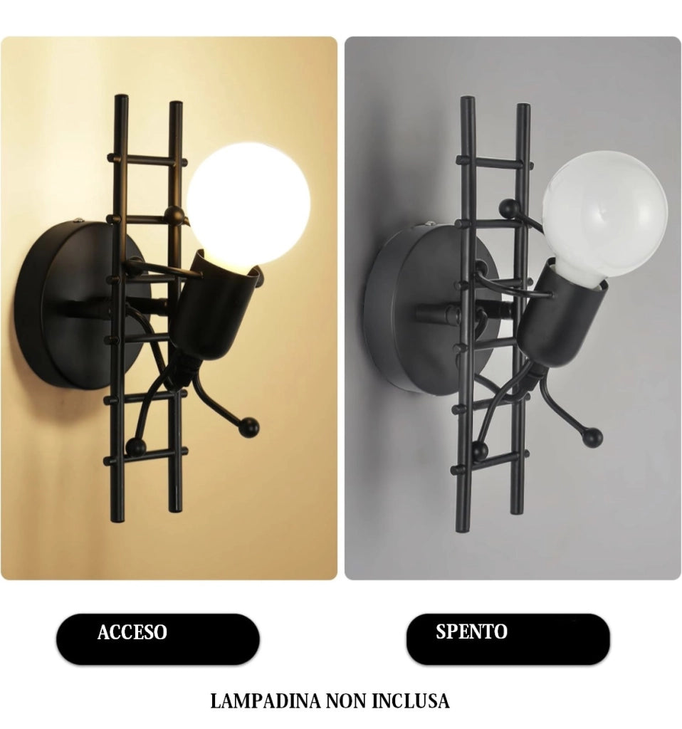 Applique Lampada da parete moderna con attacco E27 forma Omino Nero su scala
