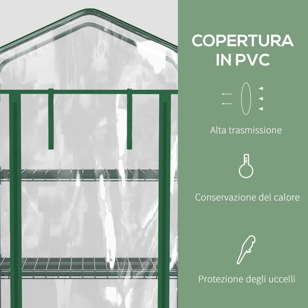 Serra da Giardino Verticale con Scaffale a 4 Ripiani ¨C Minimal ¨C Acciaio e PVC Verde 69x50x165cm
