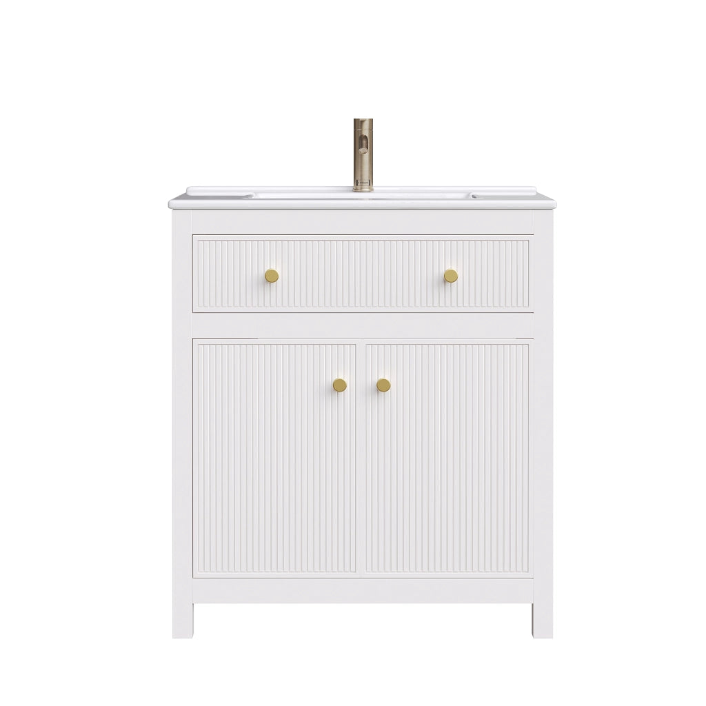 Mobile bagno con 1 anta 1 vano aperto e ribalta con chiusura ammortizzata lavabo in ceramica per bagno 81×46.5×86.5 cm