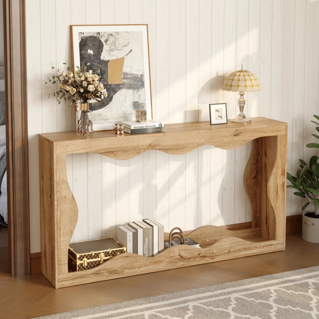 Consolle a 2 ripiani con struttura aperta per ingresso e soggiorno in truciolare 160.5×30×86.5 cm naturale