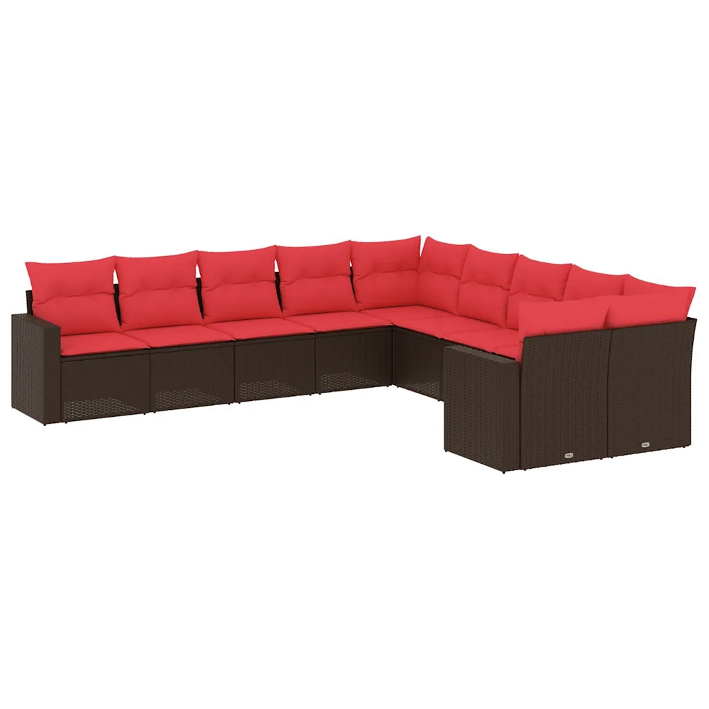 Set Divani da Giardino 10pz con Cuscini in Polyrattan Marrone