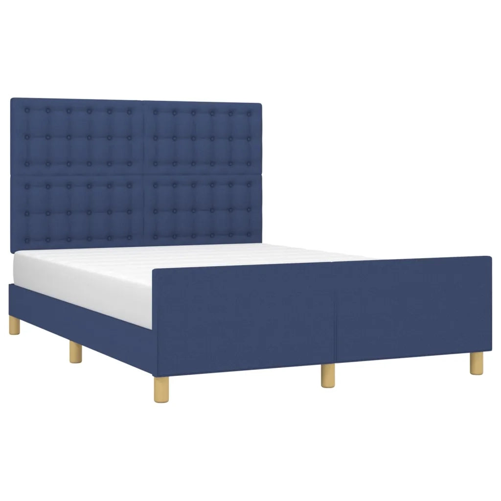 Letto matrimoniale | Letto per adulti | Giroletto senza Materasso Blu 140x190 cm in Tessuto