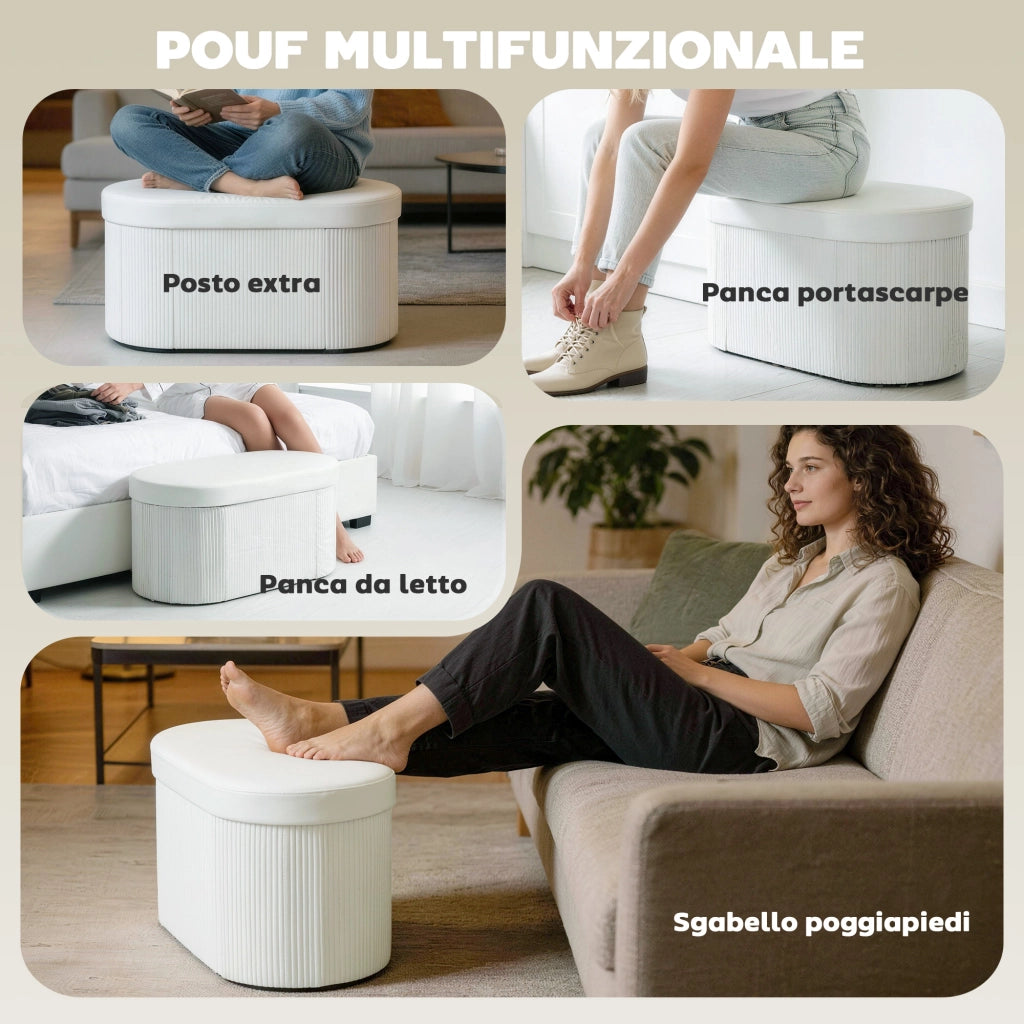 Pouf Contenitore Pieghevole ¨C Xylo ¨C Velluto Crema 76x38x35cm 72L