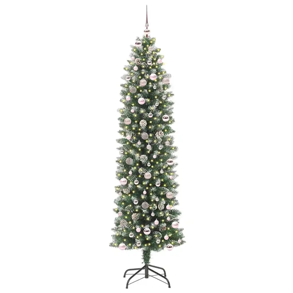 Albero di Natale Artificiale Sottile Verde e Bianco 240 cm 3395319