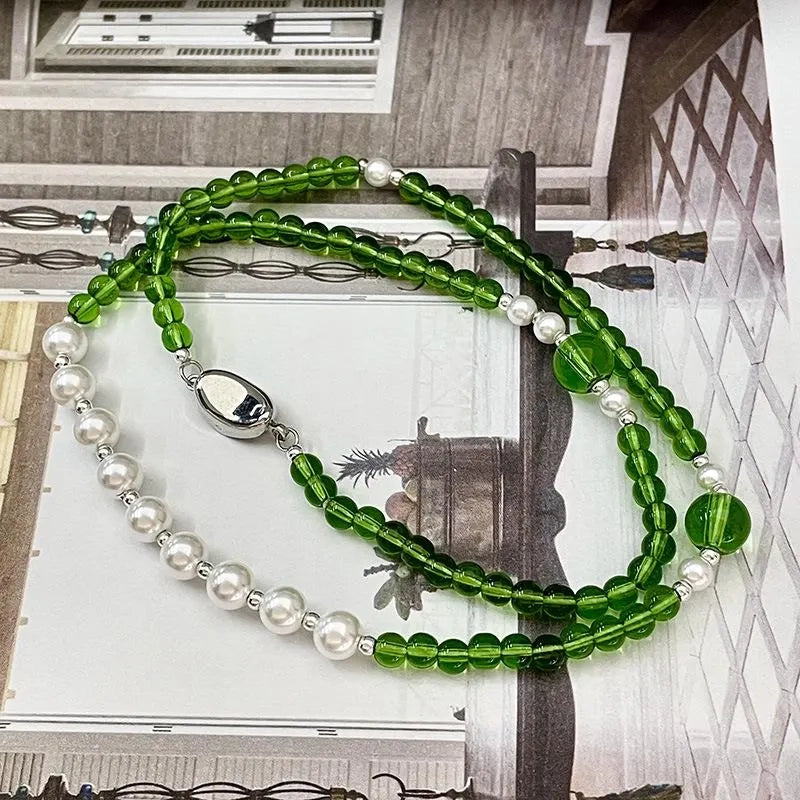 Collana vintage fatta a mano con perle di cristallo verde, regalo di Natale per donna, regalo di compleanno