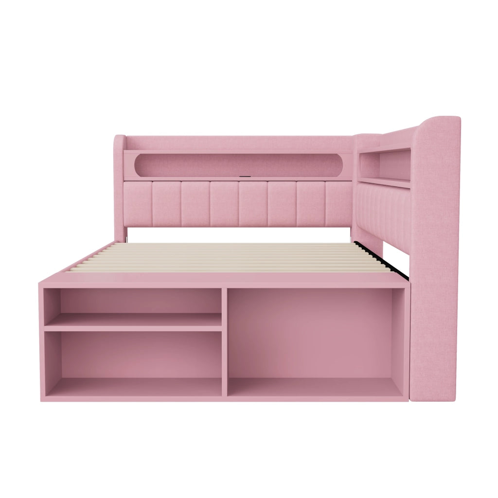 Divano Letto con LED, USB, Contenitore e Cassetti ¨C MINIMAL ¨C Rosa 90x200