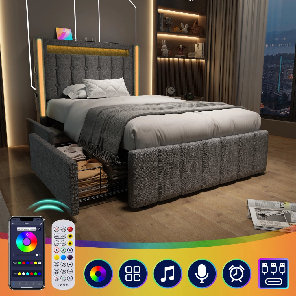 letto imbottito lino grigio 90 x 200 cm