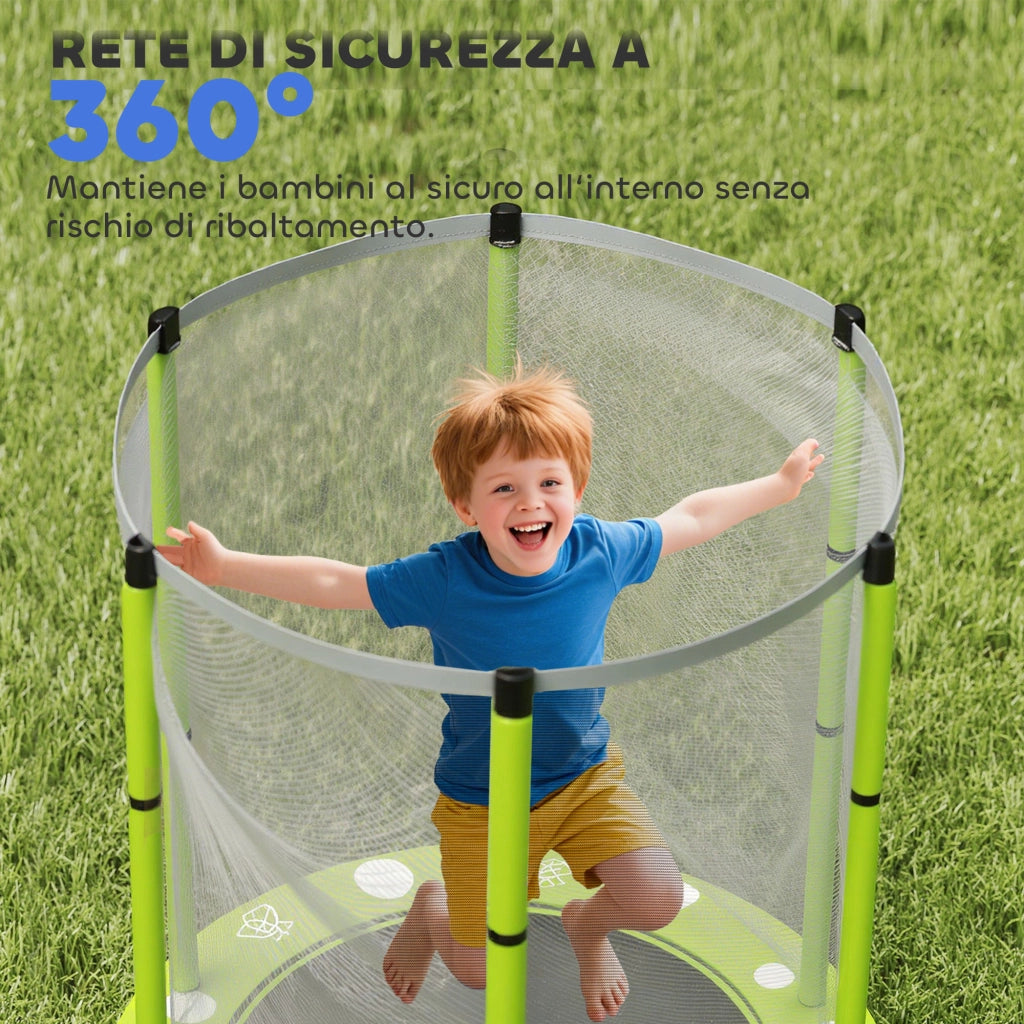 Trampolino per Bambini ¨C Minimal ¨C Verde ?140 cm con Rete di Sicurezza