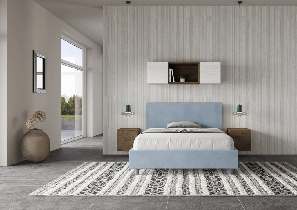 BS COM Letto una piazza e mezza contenitore imbottito 130x200 microfibra azzurro