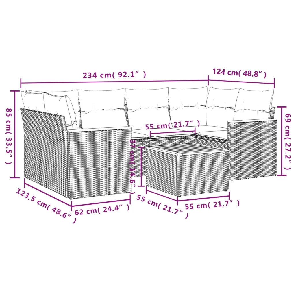 Set Divani da Giardino con Cuscini 7pz Nero Polyrattan 3225796
