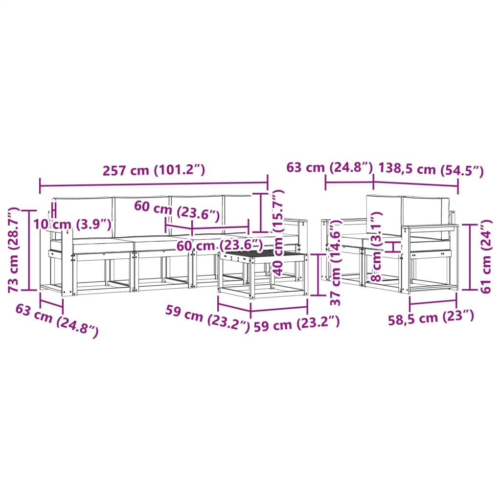 Set di divani da esterno con cuscino 7 pcs Naturale e Antracite 3366050