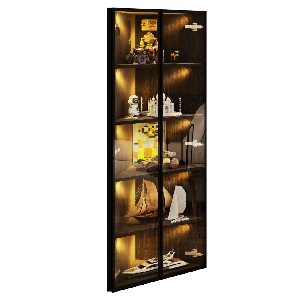Vetrina angolare 62x35x160 cm con illuminazione LED integrata in MDF; vetro e alluminio nera