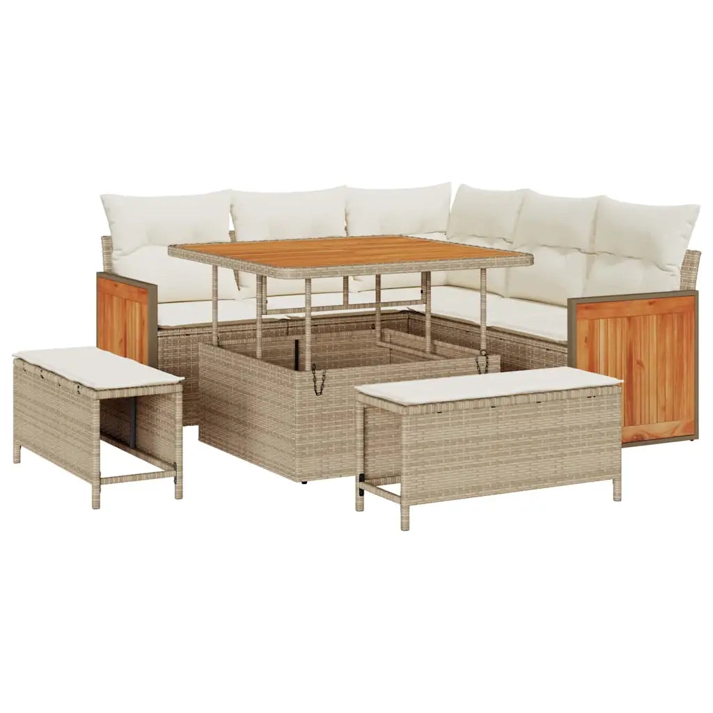 Set Divano da Giardino 9 pcs Beige e Crema polyrattan