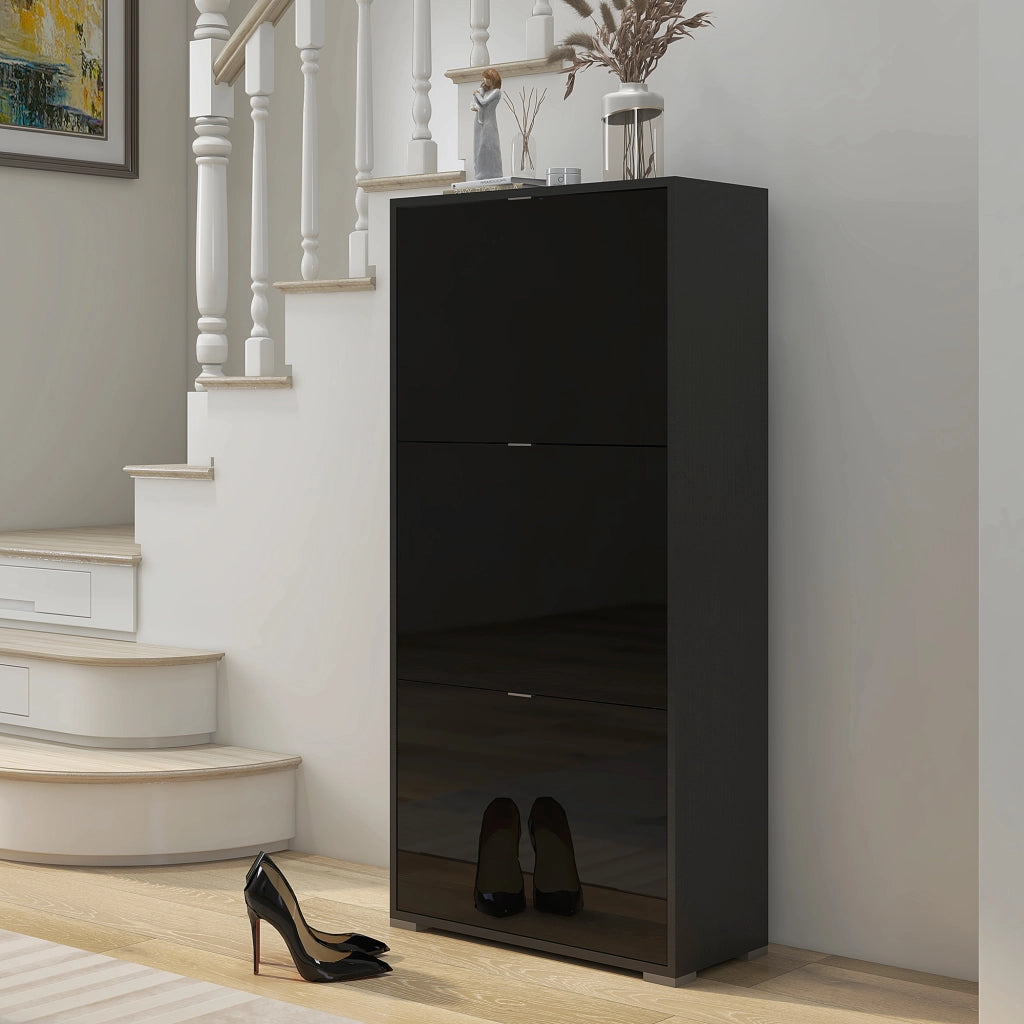 Scarpiera 3 ante 3 compartimenti ¨C zephmum ¨C legno laccato nero 60x26x124 cm