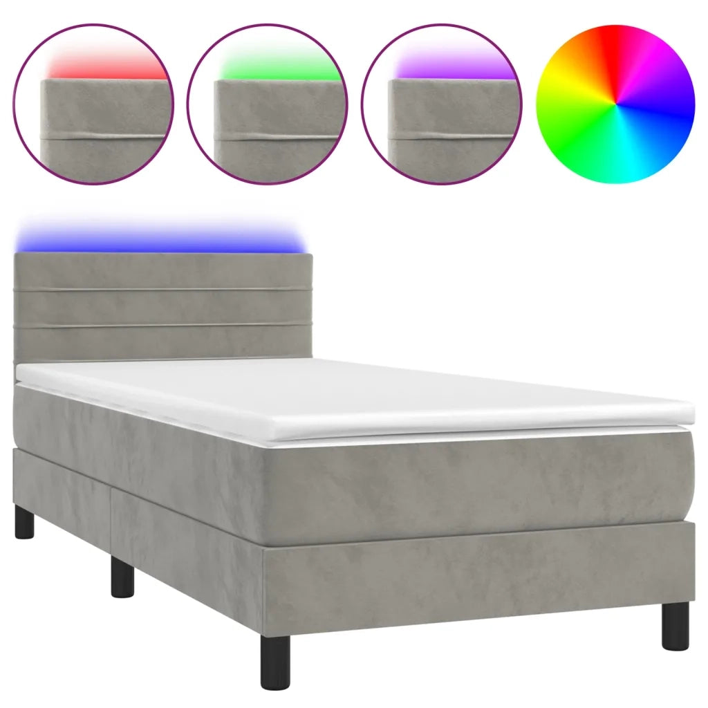 Letto a Molle con Materasso e LED Grigio Chiaro 80x200 cm Velluto