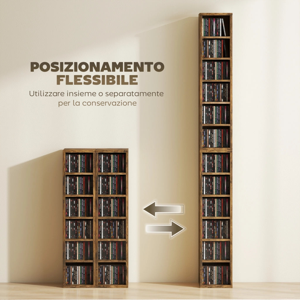 Libreria per CD ¨C Xylo ¨C legno marrone rustico, 2 mobili con ripiani regolabili, 21x22.5x88.5 cm