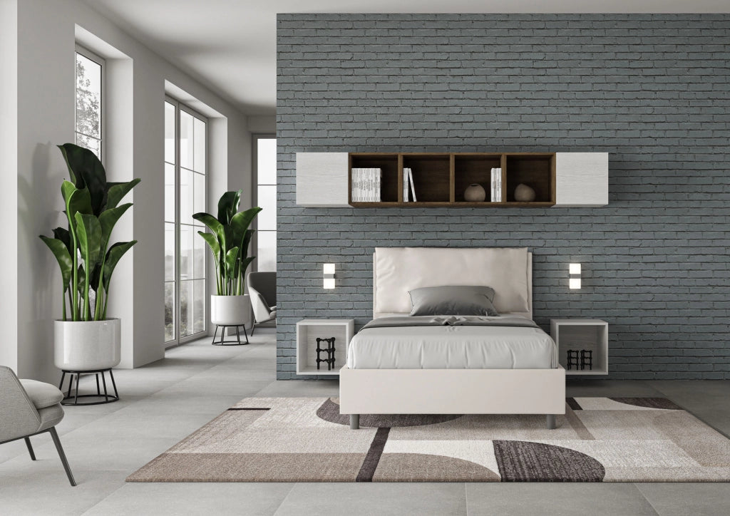 BS COM Letto una piazza e mezza senza rete imbottito 120x190 similpelle bianco