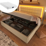 Letto Contenitore Imbottito con LED ¨C Xylo ¨C Similpelle Bianco, 160x200, con Materasso