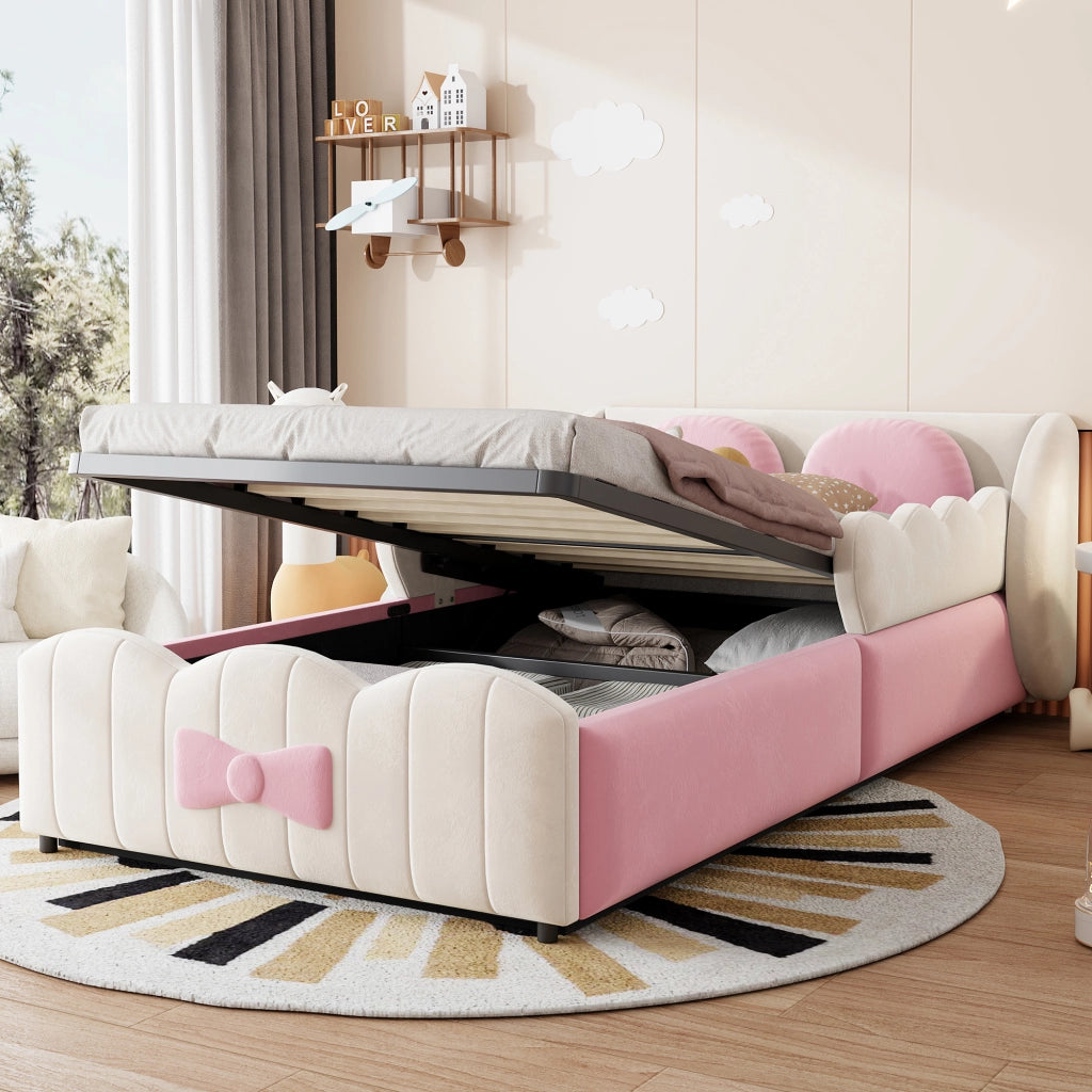 letto per bambini velluto beige 90 x 200 cm
