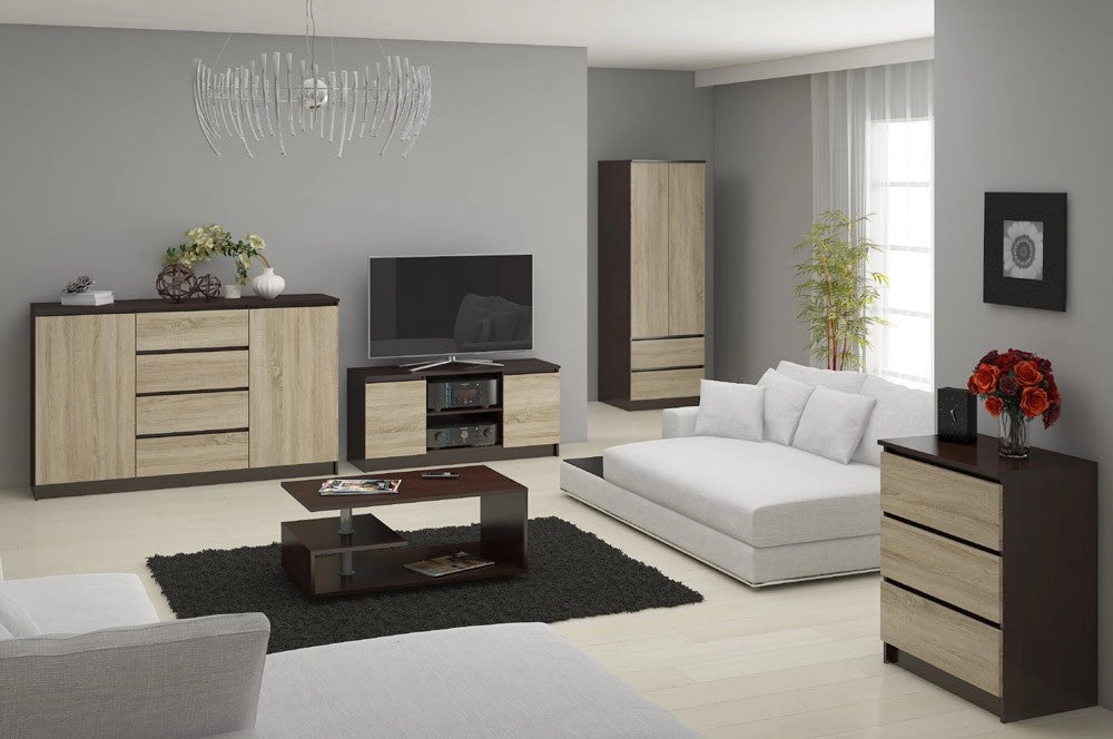 Cassettiera AKORD K140 Wengé 138 cm 3 ante 3 cassetti inserto frontale Sonoma Quercia 138x40x99 cm