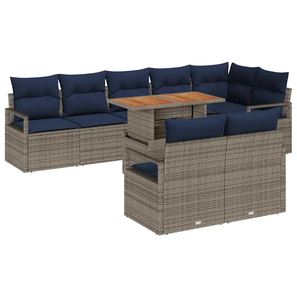 Set da Pranzo per Giardino con cuscino 9 pcs Grigio e Blu Navy 3349730