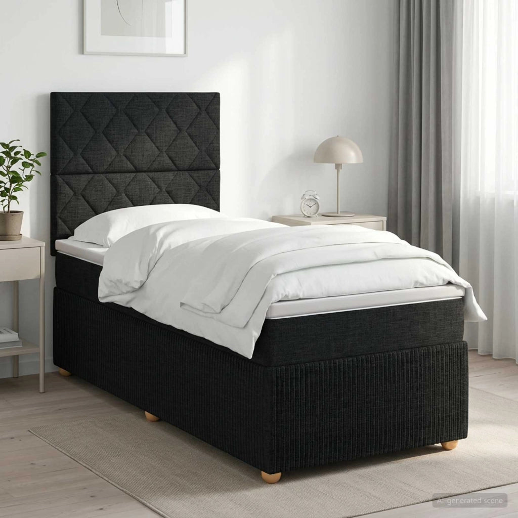 Letto box spring con materasso Nero 90 x 190 cm Tessuto 3454293