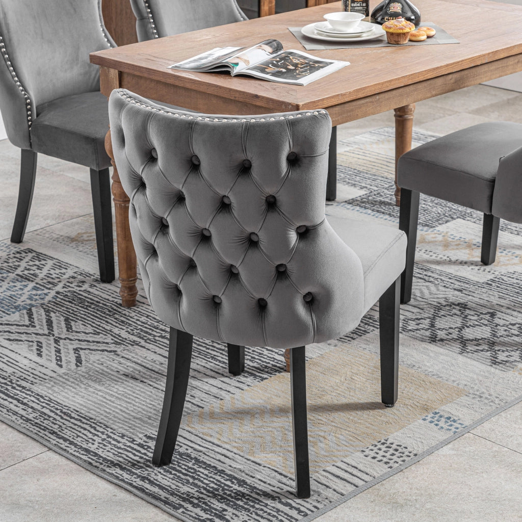 Sedia da pranzo in velluto grigio - Zephmum - 4 piedi, telaio in legno massello, con bottoni