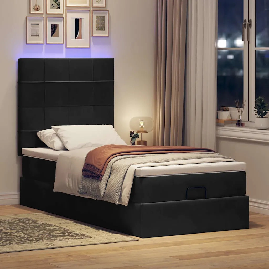 Struttura Letto Pouf con Materassi Nero 100x200 cm Velluto 3314302