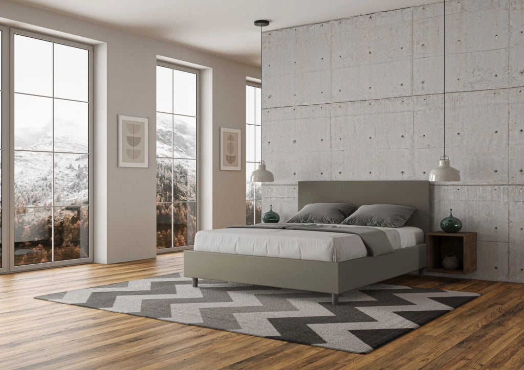 BS COM Letto matrimoniale contenitore doppia alzata imbottito 160x200 similpelle cappuccino