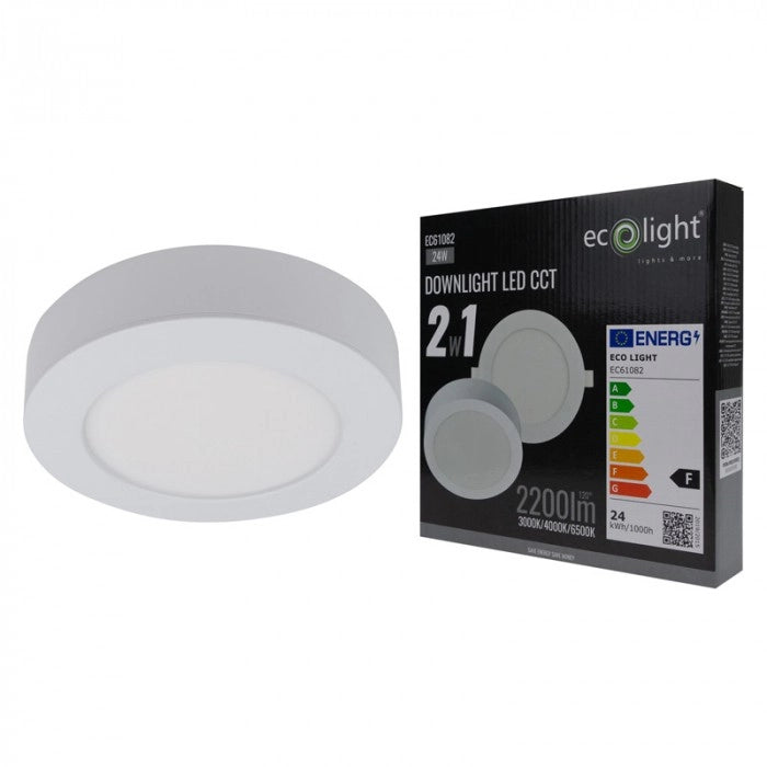 Plafoniera LED rotonda 24W CCT 2in1 bianca Ecolight