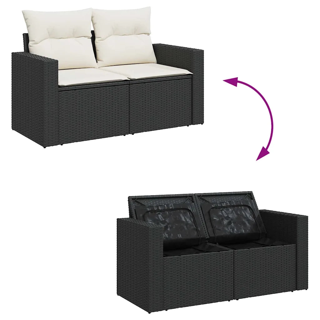 Set Divano da Giardino 6 pz con Cuscini Nero in Polyrattan 3325372