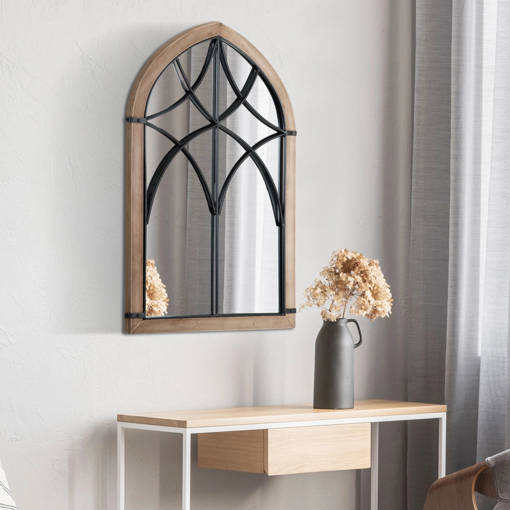 Specchio con Appendiabiti ¨C Minimal ¨C Legno e Vetro, Marrone e Nero, 60x93 cm