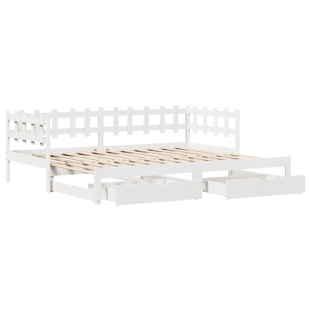 Letto singolo | Letto per adulti | Letto Estraibile con Cassetti senza Materasso Bianco 90x200 cm