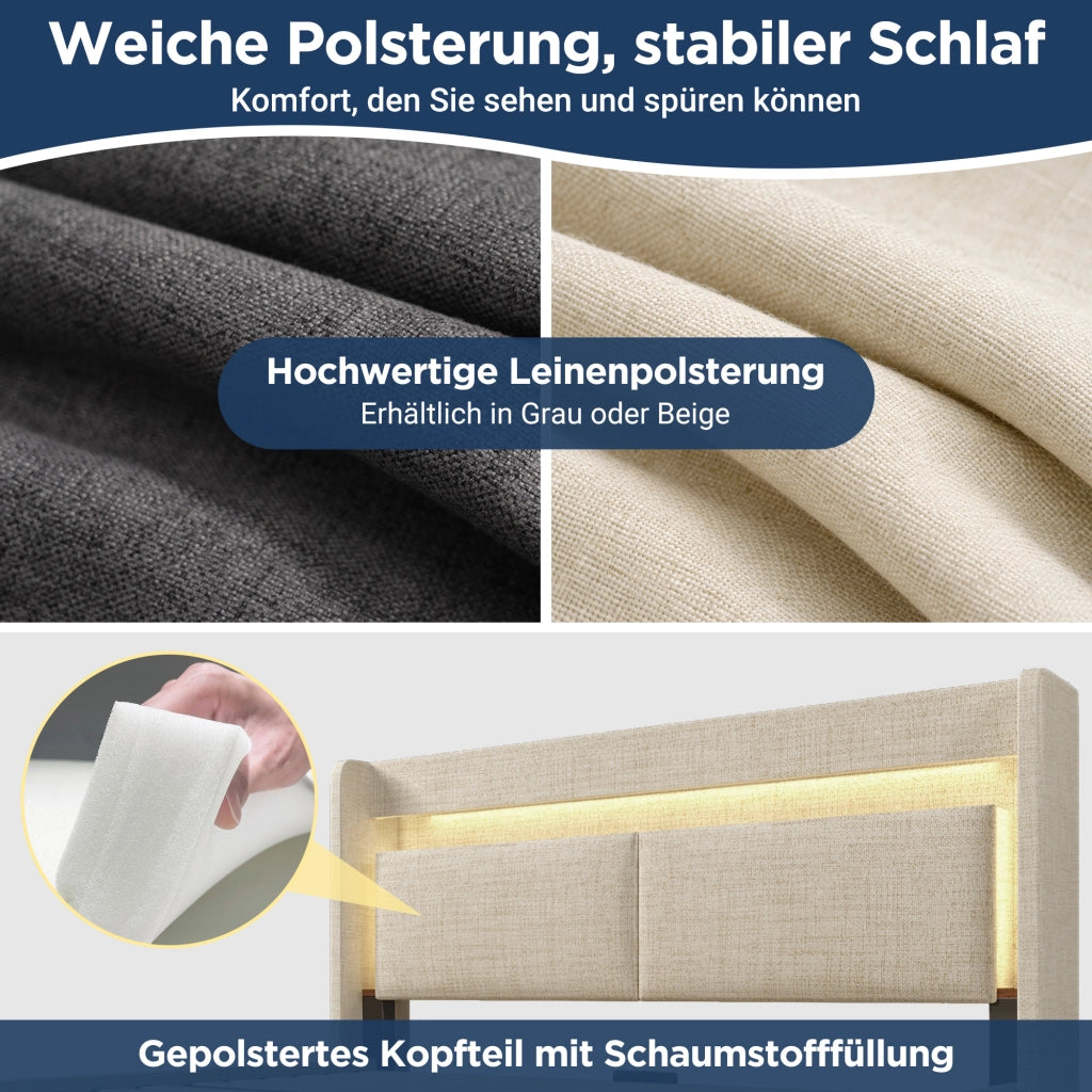 letto imbottito lino beige 140 x 200 cm