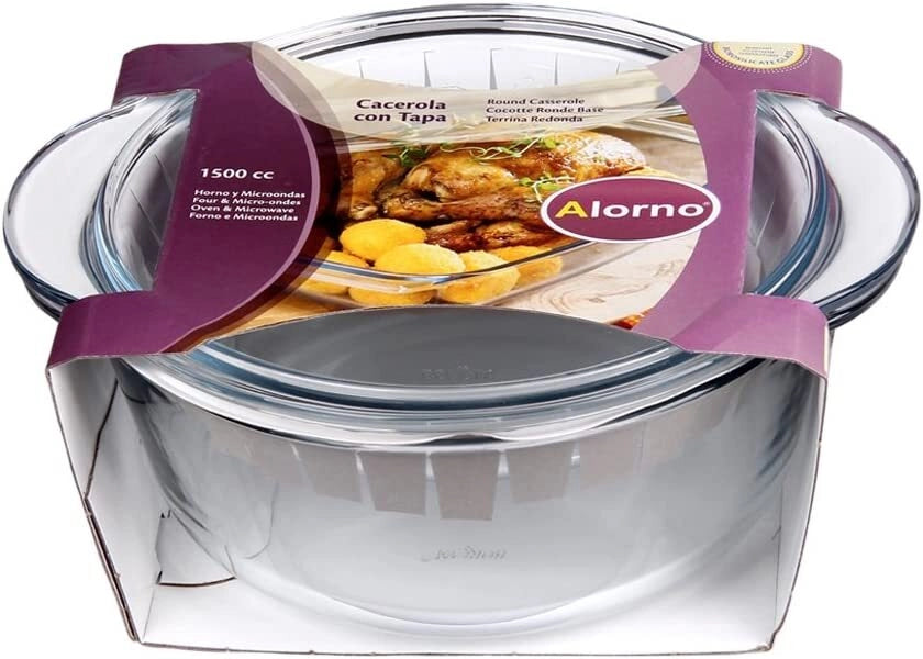 Casseruola Tonda in Vetro Alorno con Coperchio 1,5 litri