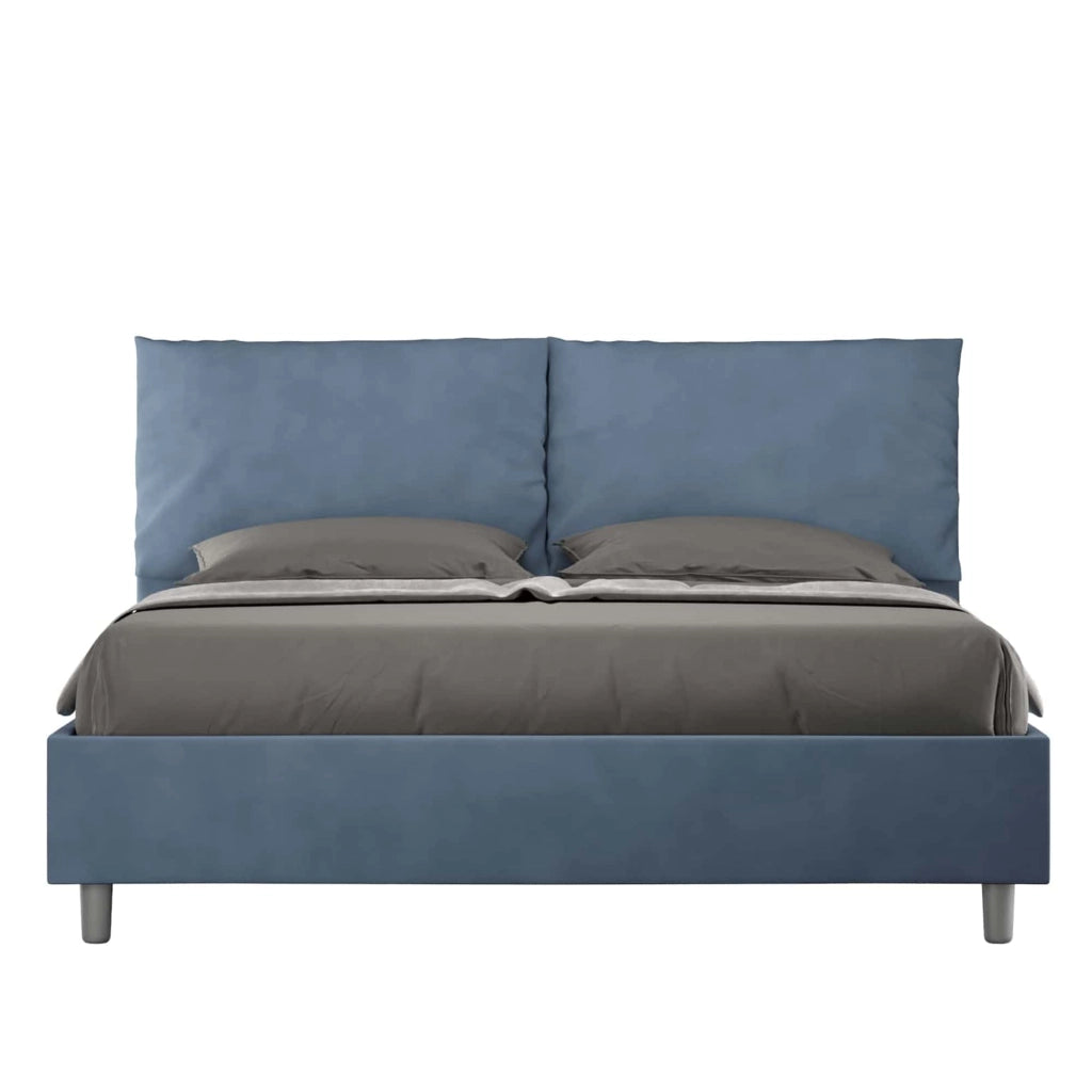 BS COM Letto matrimoniale senza rete imbottito 160x200 microfibra blu