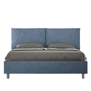 BS COM Letto matrimoniale senza rete imbottito 160x200 microfibra blu