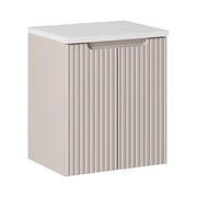 Insieme VANO cachemire e bianco 50cm: mobile sottolavabo con ante scanalate verticalmente + piano per lavabo in bianco opaco