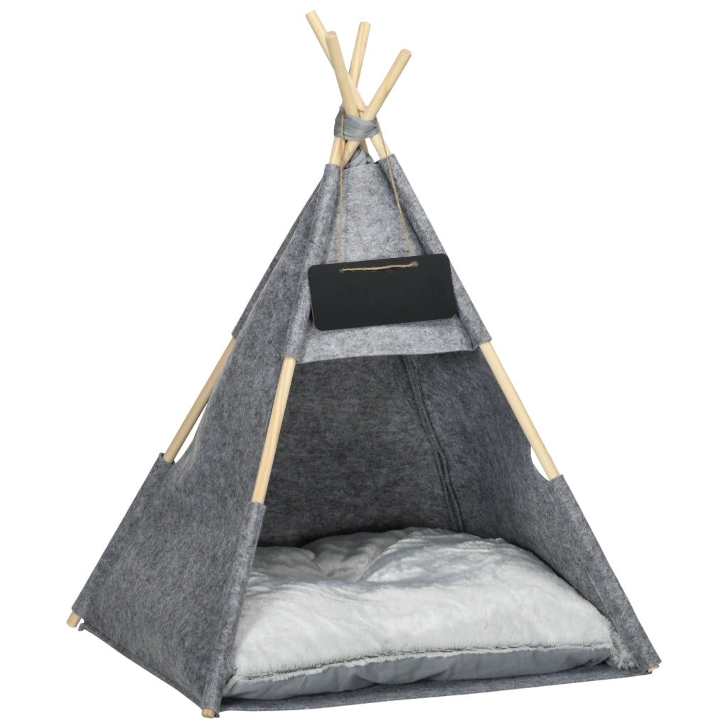 Cuccia tenda per gatti e cani con cuscino in peluche e feltro lavabile ¨C Xylo ¨C Grigio 58x58x80cm