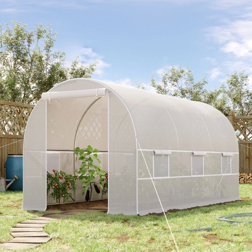 Serra tunnel da giardino 8m2 ¨C Xylo ¨C con porta e 6 finestre, PE 140g/m2, 400x200x200cm bianco
